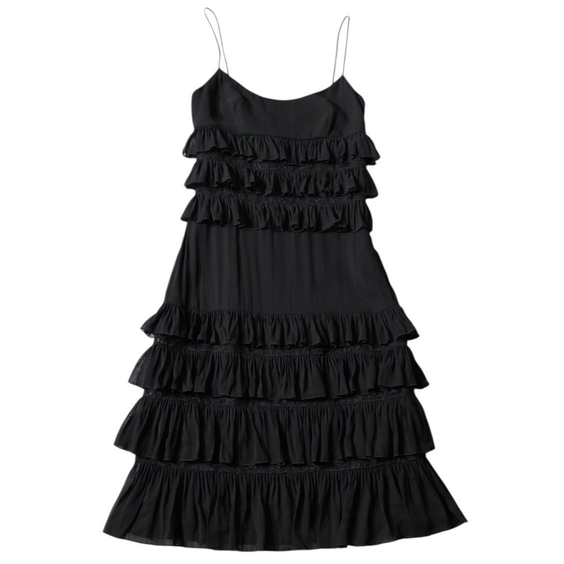 Valentino Roma Ruffle Tiered Dress Women Black Lace Spaghetti Strap Whimsigoth 6